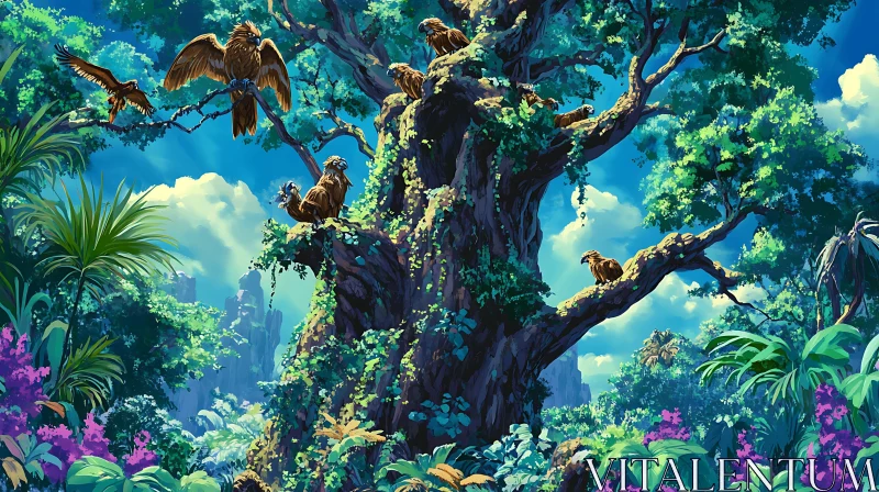 Eagles in a fantasy forest