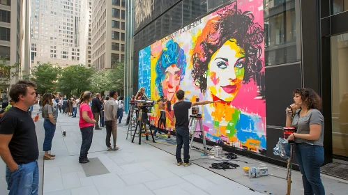 Colorful Portrait Mural in City Street