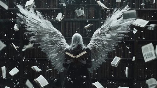 Winged Figure Reading in a Chaotic Library