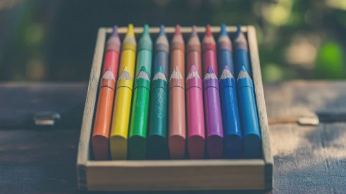 Color Pencils Arranged in Wooden Container