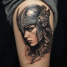 Detailed Tattoo of Mythological Female Warrior