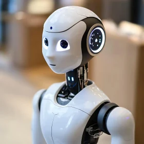 Sleek White Cyborg with Glowing Eyes