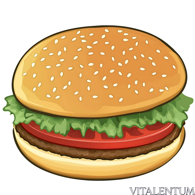 Detailed Hamburger Illustration with Fresh Ingredients