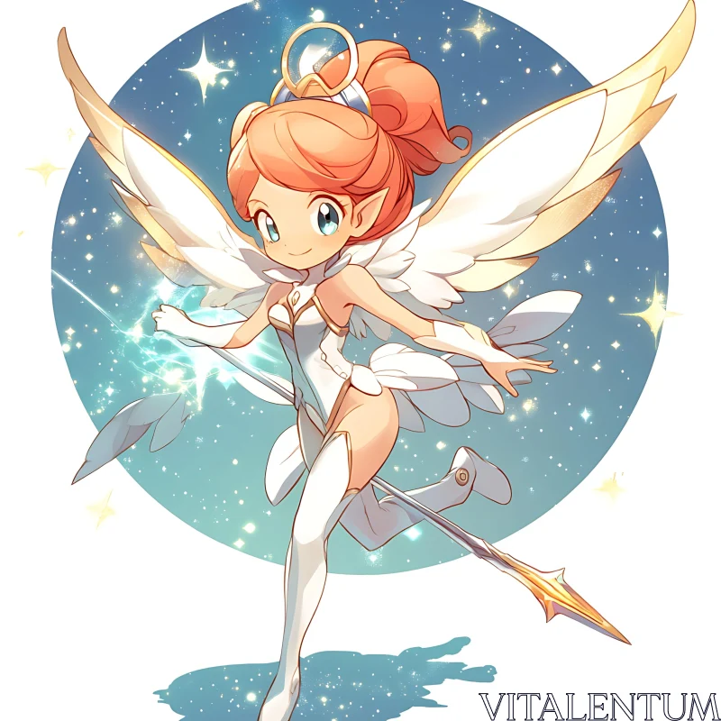 Winged Angel Girl with Spear