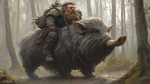 Armored Dwarf Riding Boar Artwork