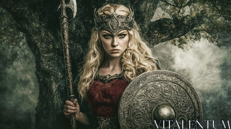 Female Warrior with Crown and Weapons
