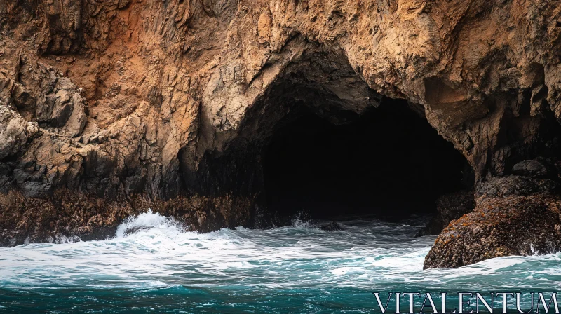 Mysterious Ocean Cave with Crashing Waves
