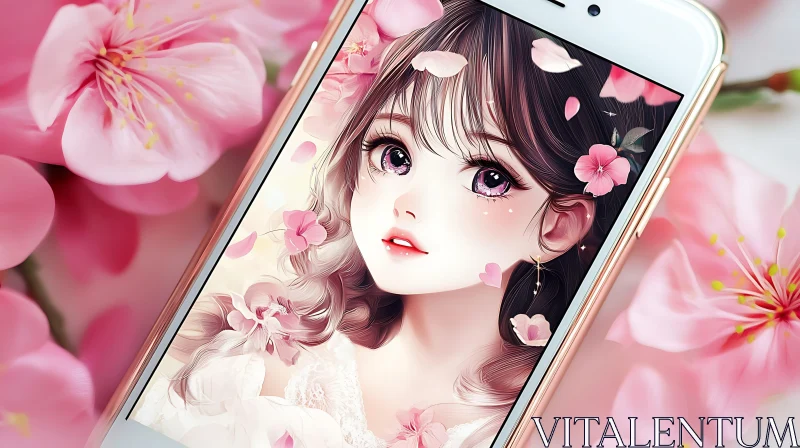 Portrait of Anime Girl Surrounded by Flowers