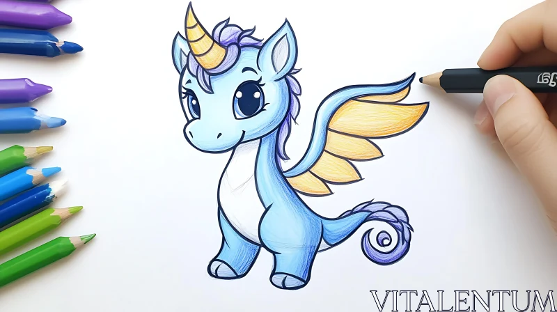 AI ART Enchanting Blue Unicorn Illustration