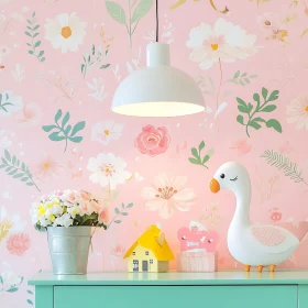 Pink Floral Wallpaper with Decorative Accents