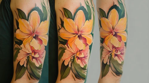 Vivid Yellow and Orange Flower Tattoo