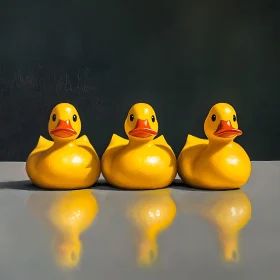 Row of Reflective Rubber Ducks
