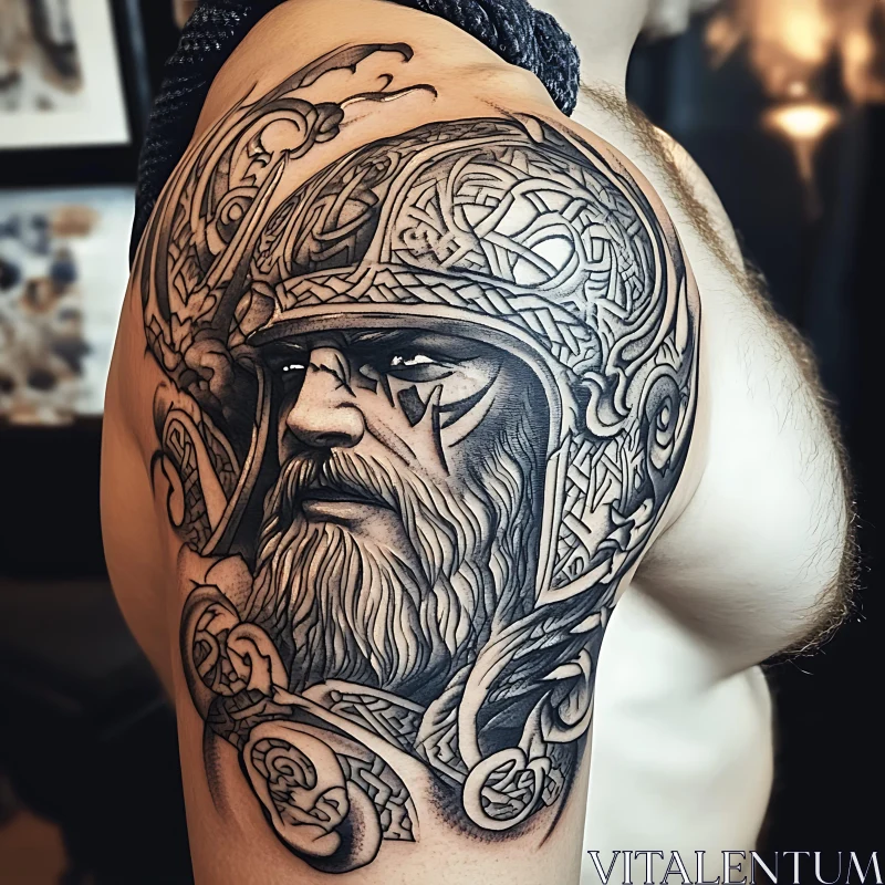 AI ART Detailed Warrior Tattoo with Celtic Helmet