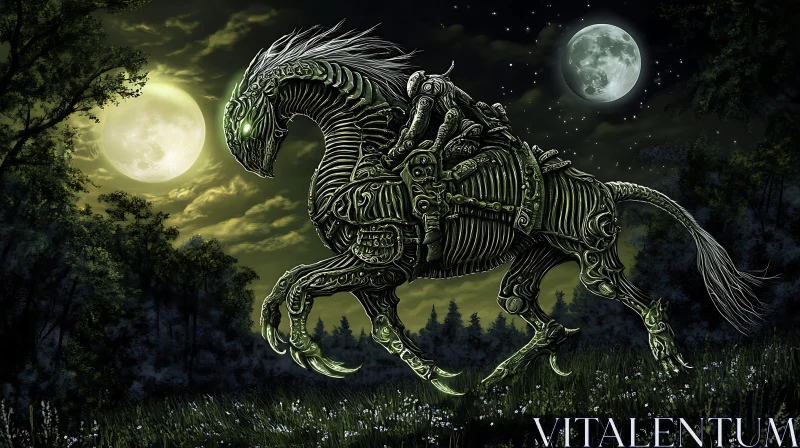 Skeletal Horse and Rider at Night