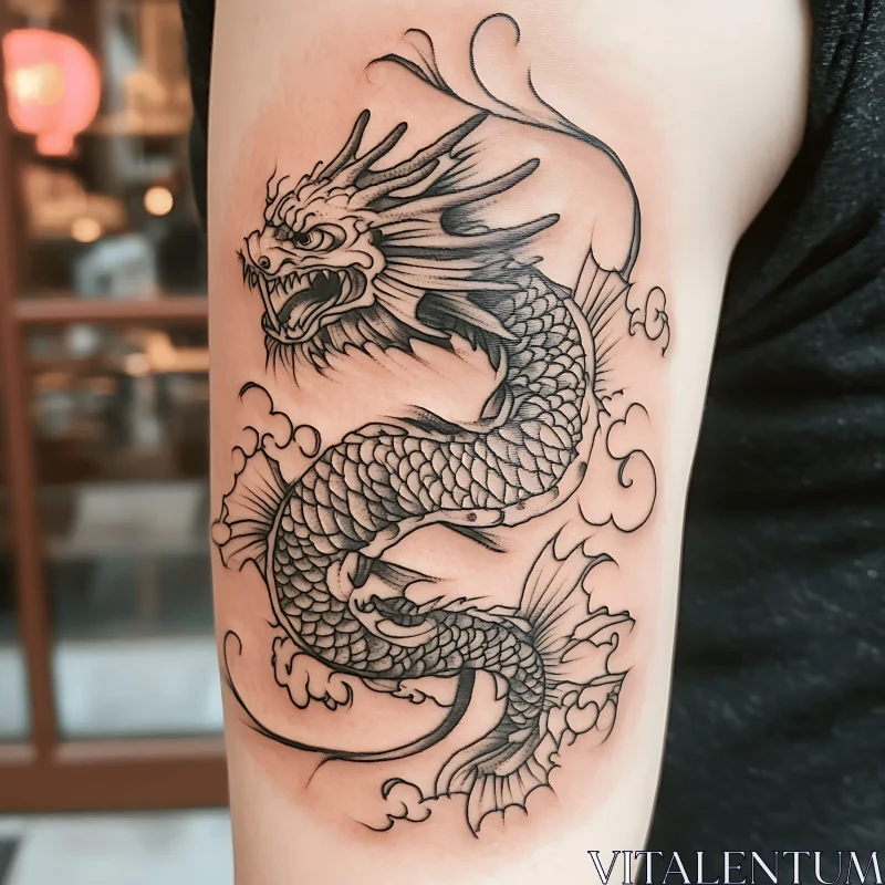 Detailed Black Ink Dragon Tattoo