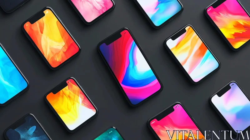 Smartphones with Abstract Wallpapers on Dark Background