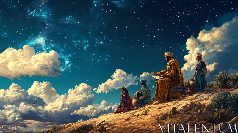 Desert Readers Under the Night Sky