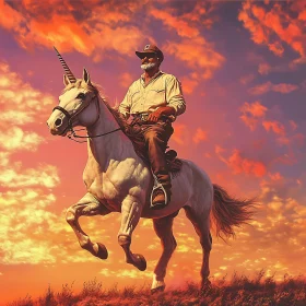 Western Myth: Cowboy and His Unicorn Steed