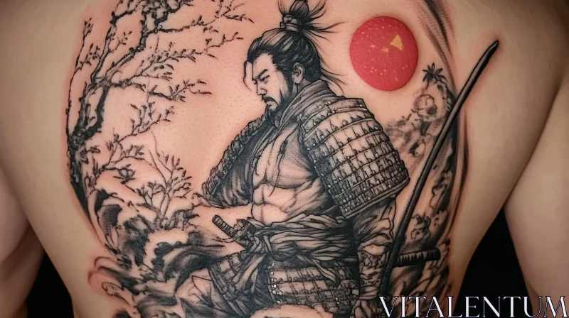 AI ART Japanese Warrior Tattoo with Cherry Blossoms