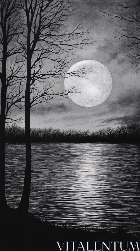 Moonlit Silhouette by the Lake
