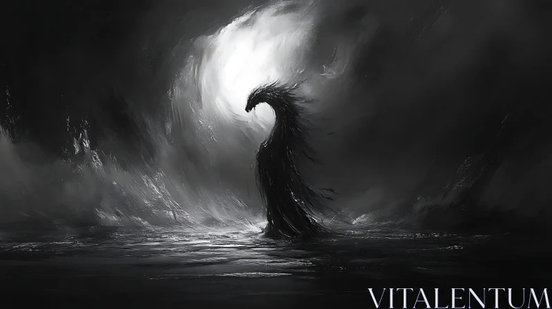 Abstract Dark Figure in Monochrome Haze