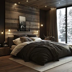 Serene Bedroom with Snowy Forest View