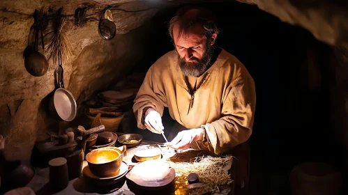 Man at Work: Historical Interior Scene