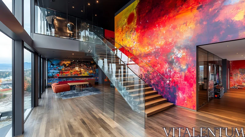 Contemporary Home Interior with Colorful Art