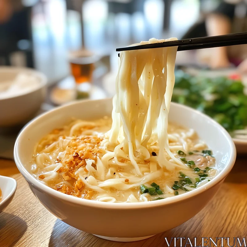 Savory Noodle Soup with Garnishes AI Image