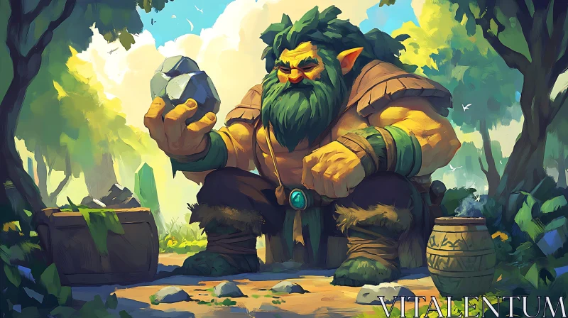 Stylized Forest Being with Stone