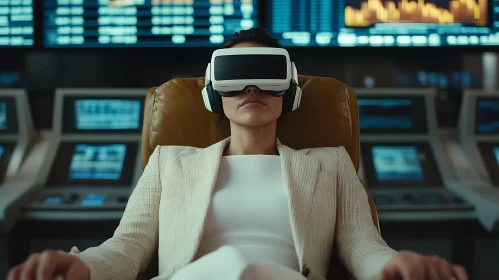 VR Headset User in Futuristic Environment