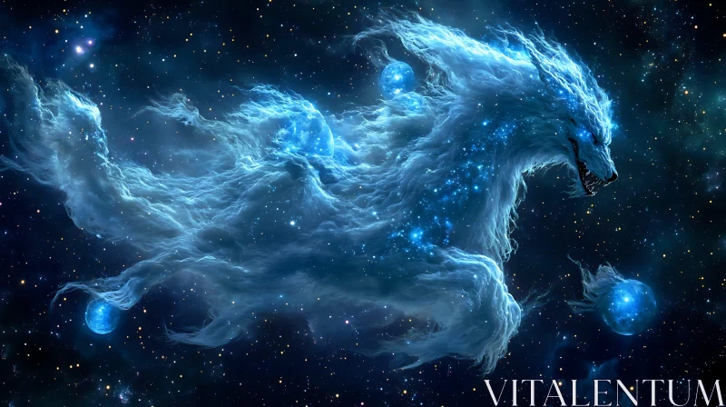 Cosmic Wolf Nebula in Starry Sky