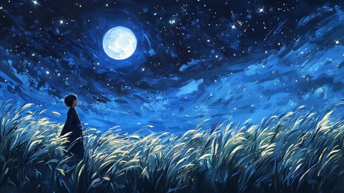 Serene Night Landscape with Figure