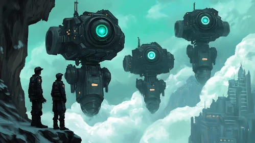 Cloud City with Robotic Guardians
