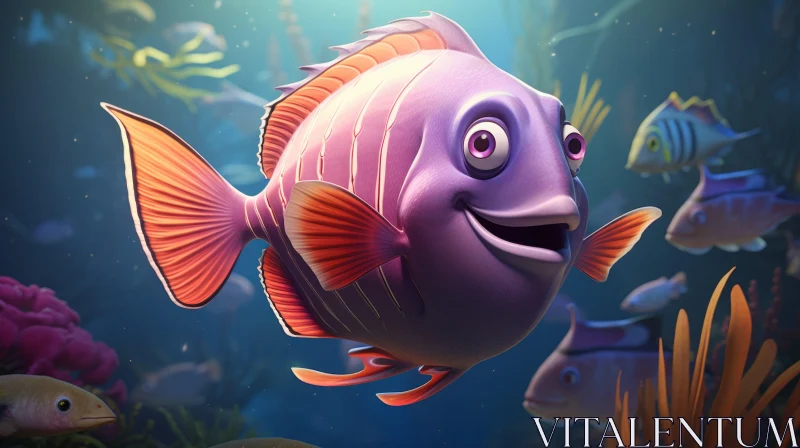 Animated Purple Fish in Realistic Underwater Landscape AI Image