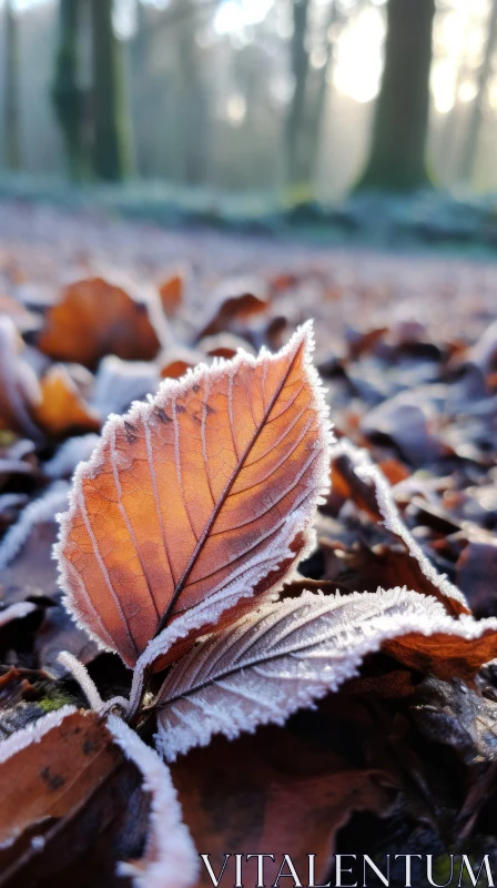 Autumn Leaf Frosted in the Park - A Nature's Masterpiece AI Image