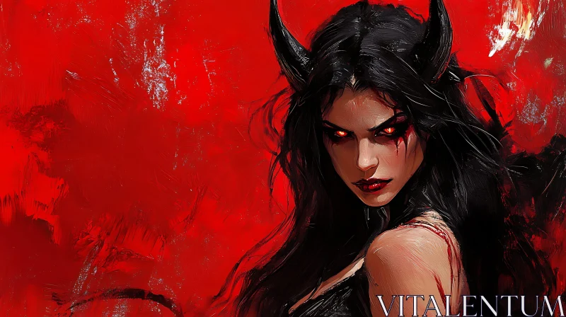 Crimson Devilish Woman Artwork