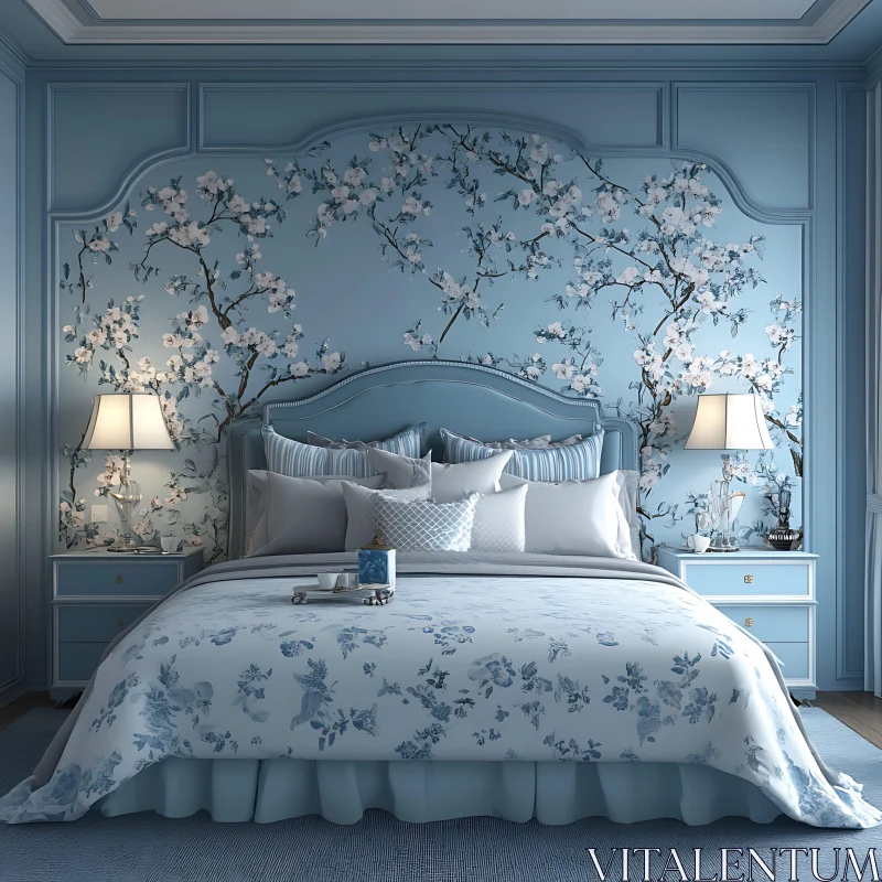 Serene Floral Bedroom in Blue Hues