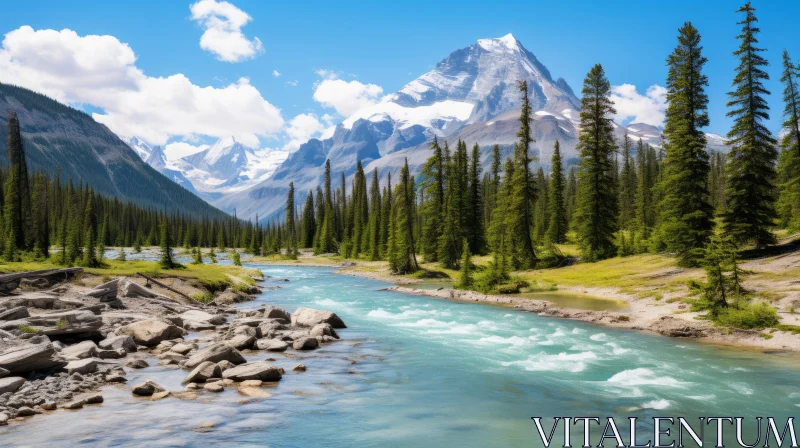 Captivating Mountain Range near a Serene River - A Sublime Wilderness AI Image