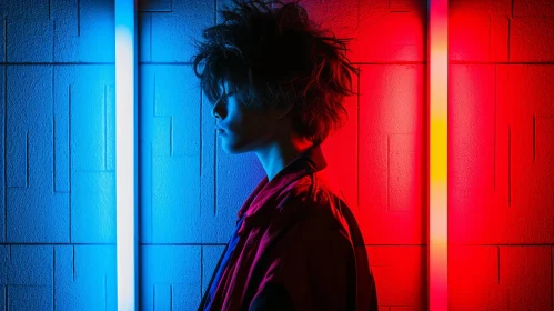 Captivating Portrait of a Young Man in a Red Jacket on Neon Background