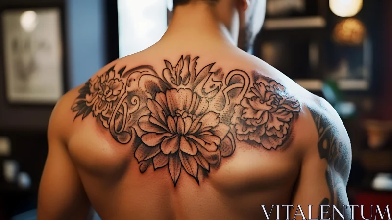 Floral Back Piece Tattoo Art AI Image