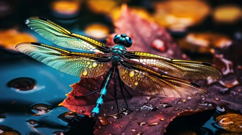 Colorful Dragonfly on Autumn Leaves - Nature Inspired Art