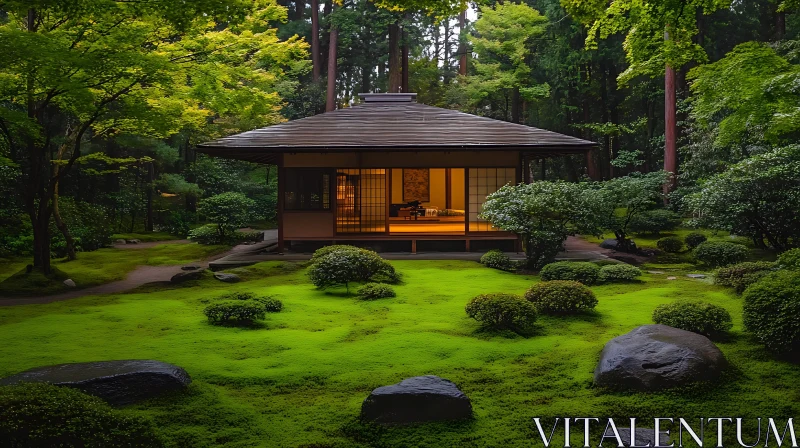 AI ART Zen House Surrounded by Greenery