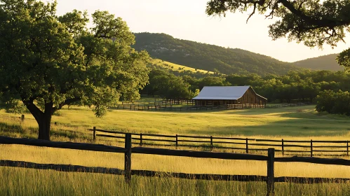 Idyllic Countryside Scene with Wooden Barn