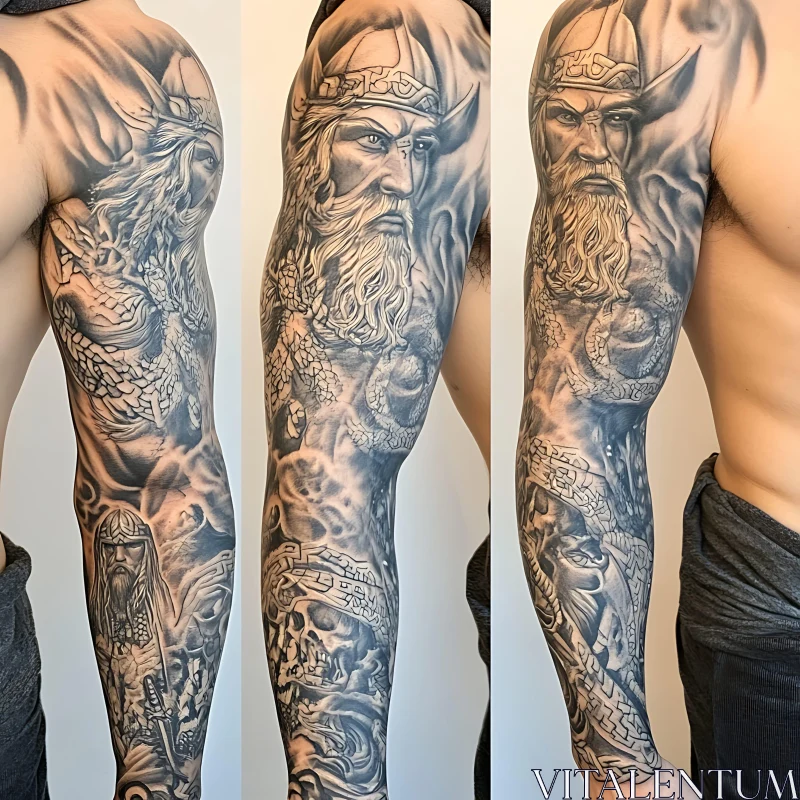 AI ART Intricate Viking Warrior Tattoo Sleeve