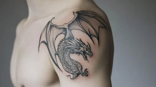 Black and Grey Dragon Tattoo on Shoulder