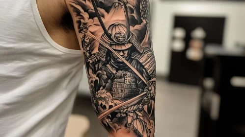Samurai Warrior Tattoo with Swords and Clouds
