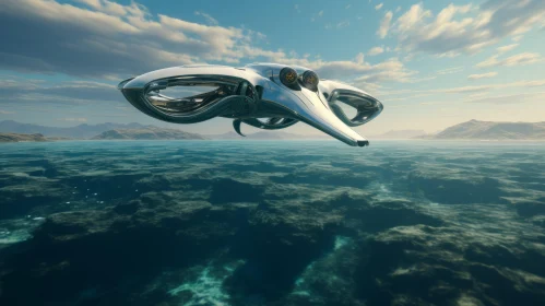 Futuristic Oceanic Vista: Seapunk Biomorph Spacecraft Art