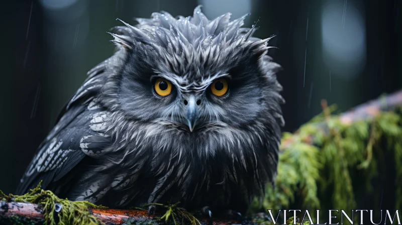 Grey Owl in Rain: A Mythical Symbolism AI Image