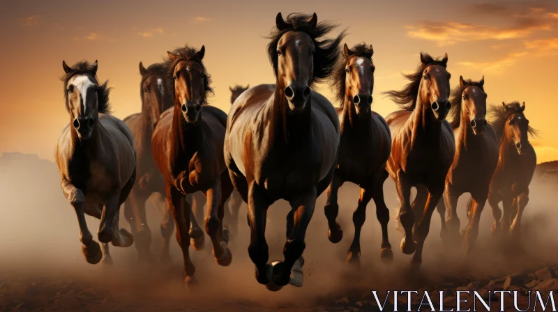 Majestic Horses Running in Dusk - A Narrative Depiction AI Image